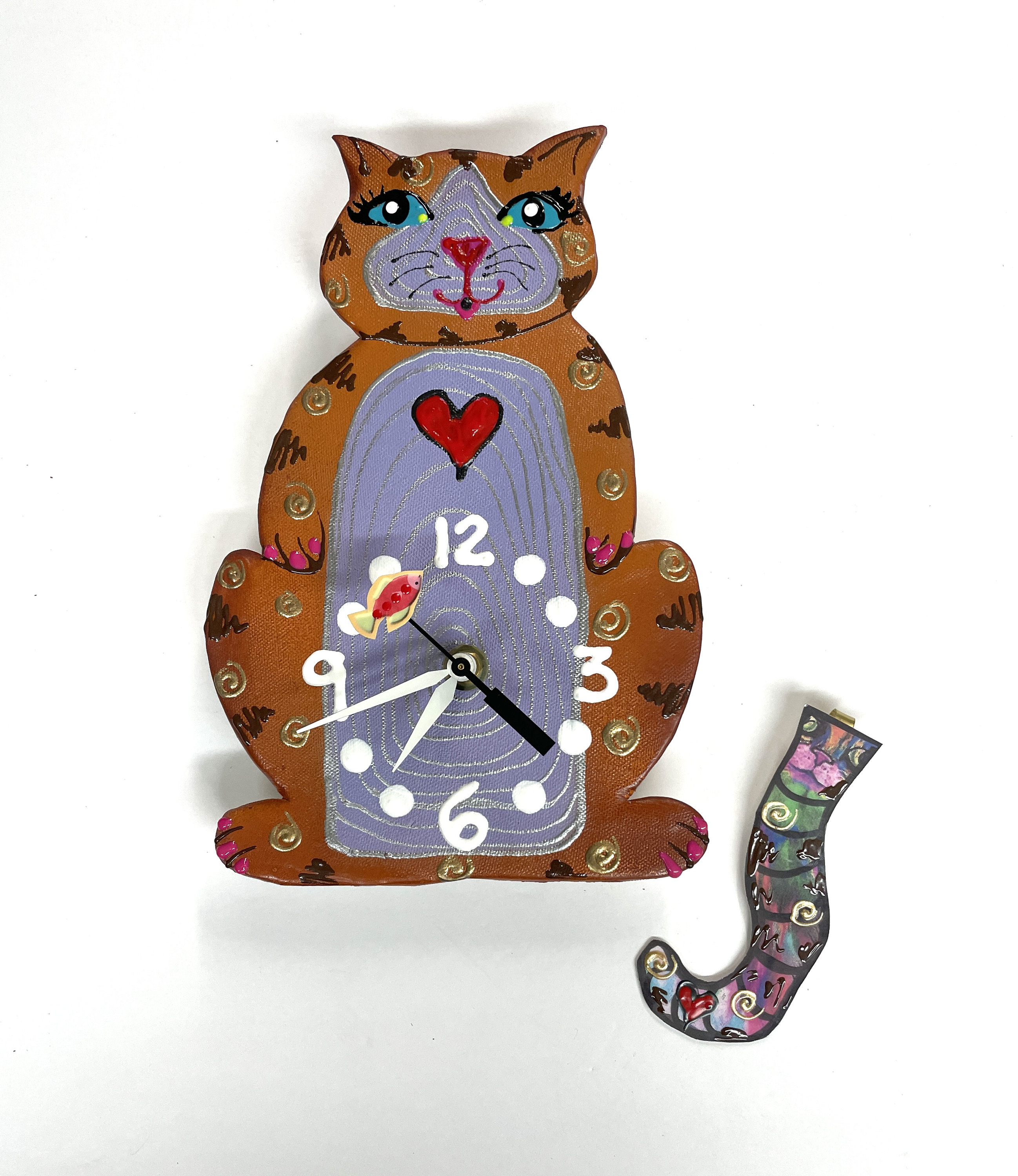 Cat Pendulum Wall Clock with Swinging Tail Cat Lover Gift KITTYCAT