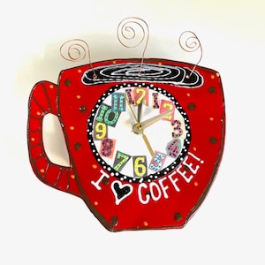 Coffee Clock, I love coffee clock, kitchen clock, unique gift clock, coffee shop clock,Gift For Her,Coffee Decor Accessories,Wall Clock