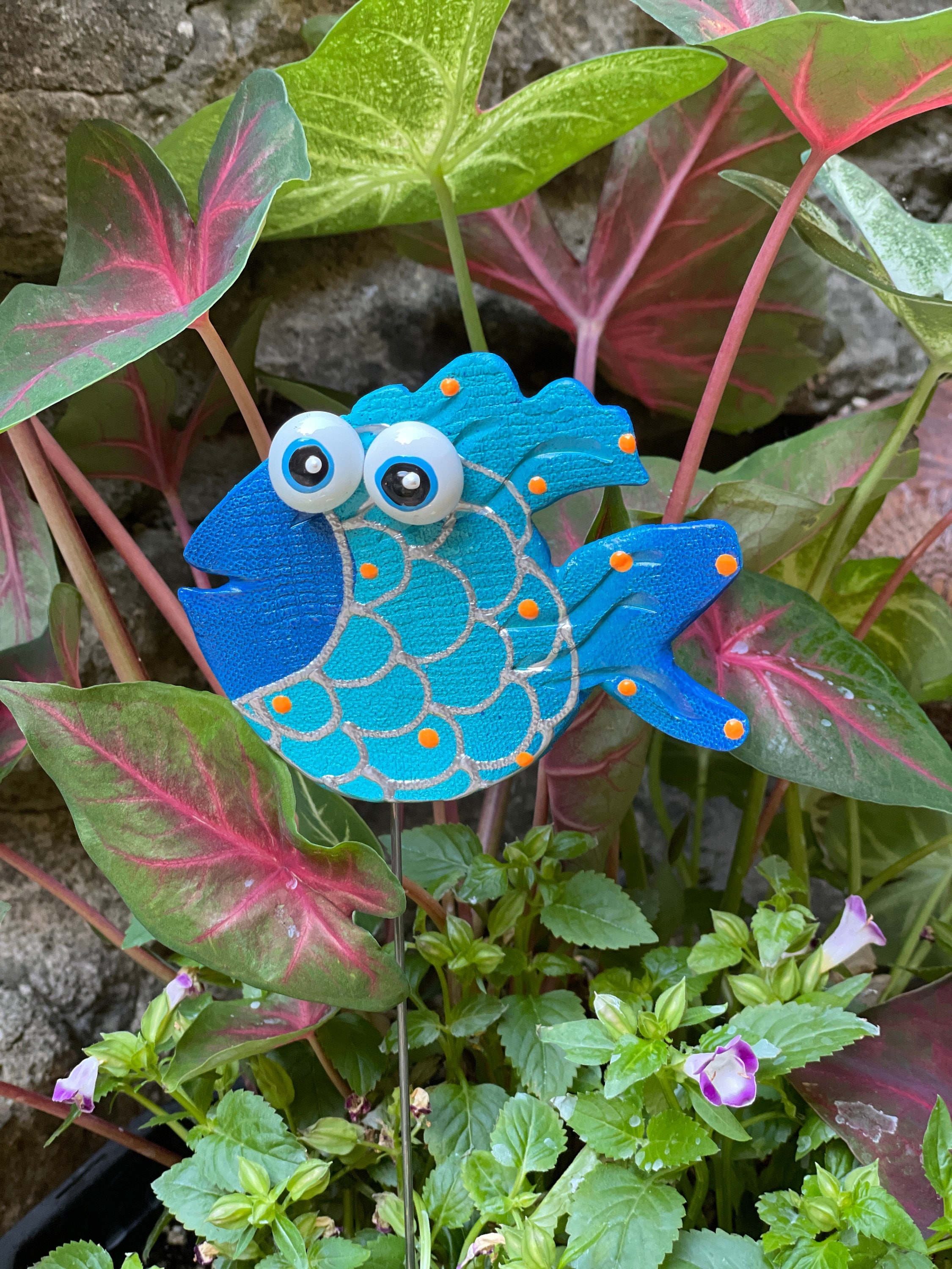Ceramic Funky Fish Garden Stake, Garden Stakes,Potted plants