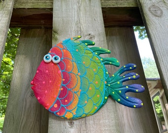 Rainbow Fish,Blowfish Wall Hanging,Under the Sea,Ocean Decor,Beach House Decor,Fish decor Wall,Under the Water Art Theme