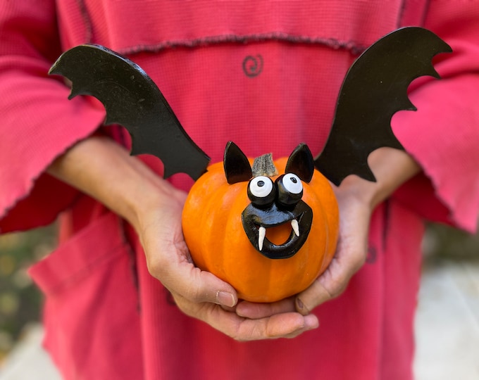 Featured listing image: Pumpkin Bat Wing Parts,Fall Pumpkin Yard Art Decor,Bat Prop,Halloween Decor,Fall Planter Decor,Front Porch Decor,Garden Sculpture Decor