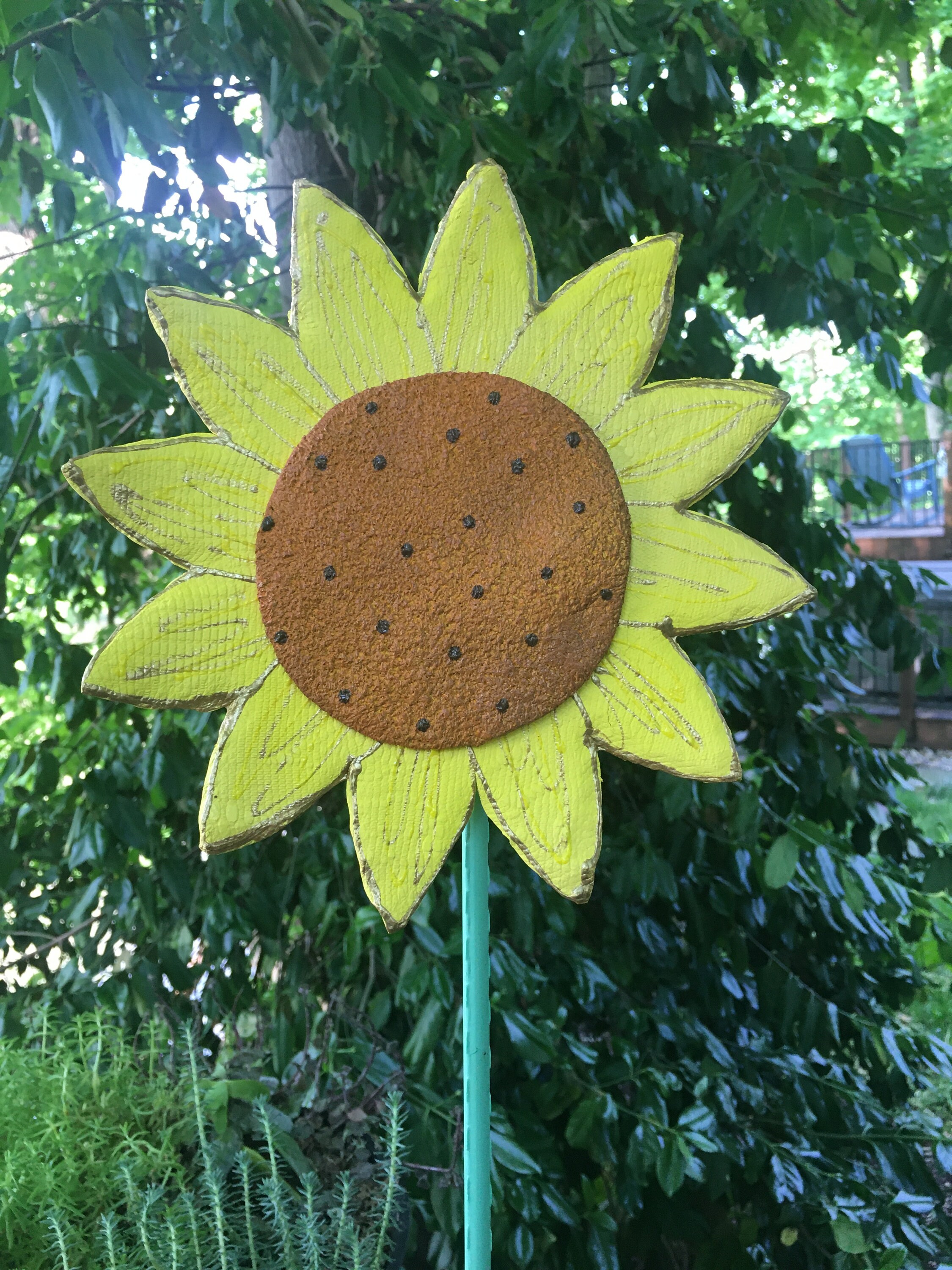 Ceramic SUN Flower Garden Stakes,Yard Art, Great Gift,Lawn decor