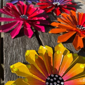 Metal Flowers,5 Fence Flowers,Fence Decoration,Patio Decor-Yard Art Whimsy Garden Art Perfect Wall or Privacy Fence Accent,Pool Decor image 3