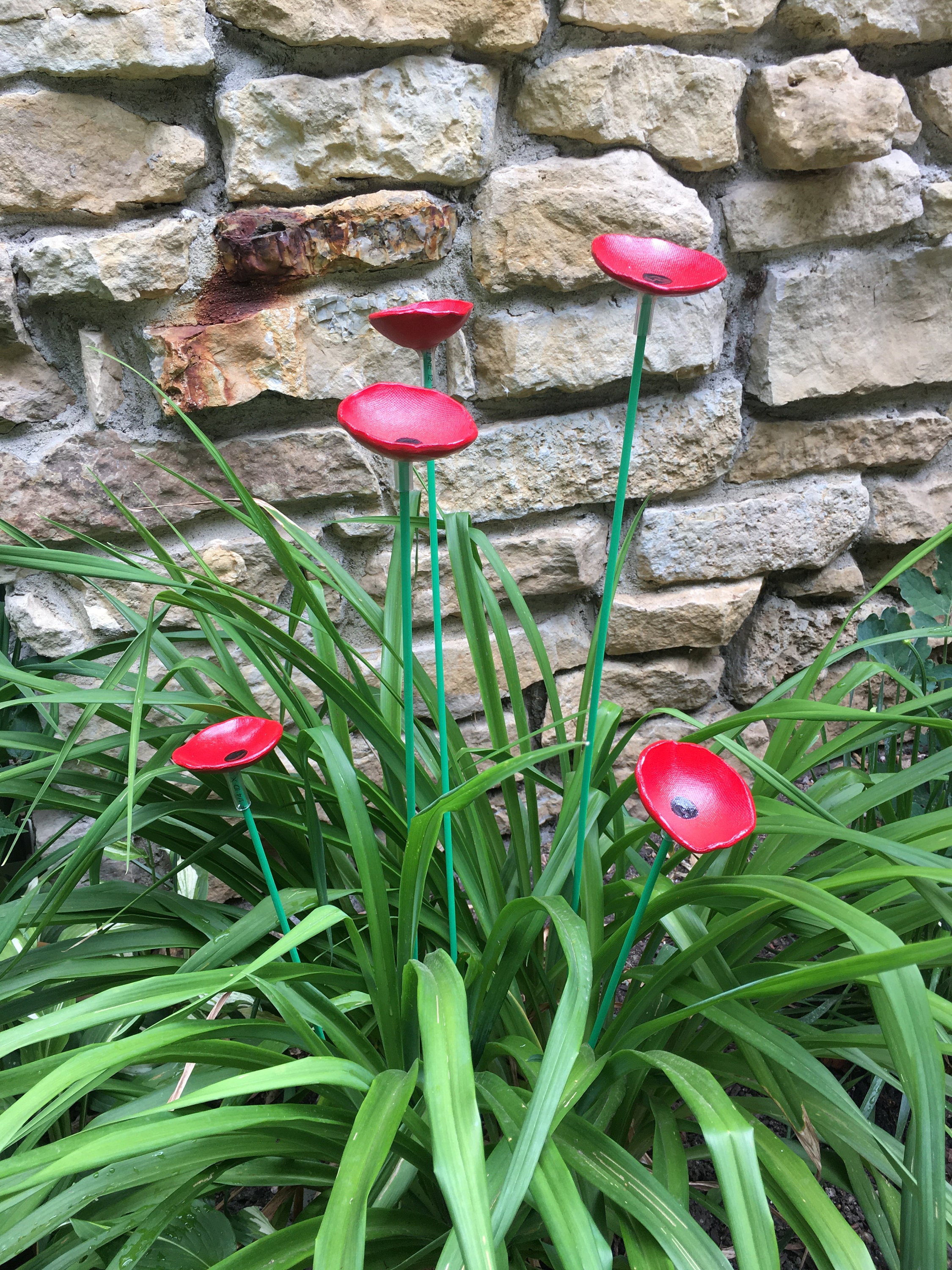 5 Poppy Flower Garden Stakes,Red Poppy Flower,Garden ...