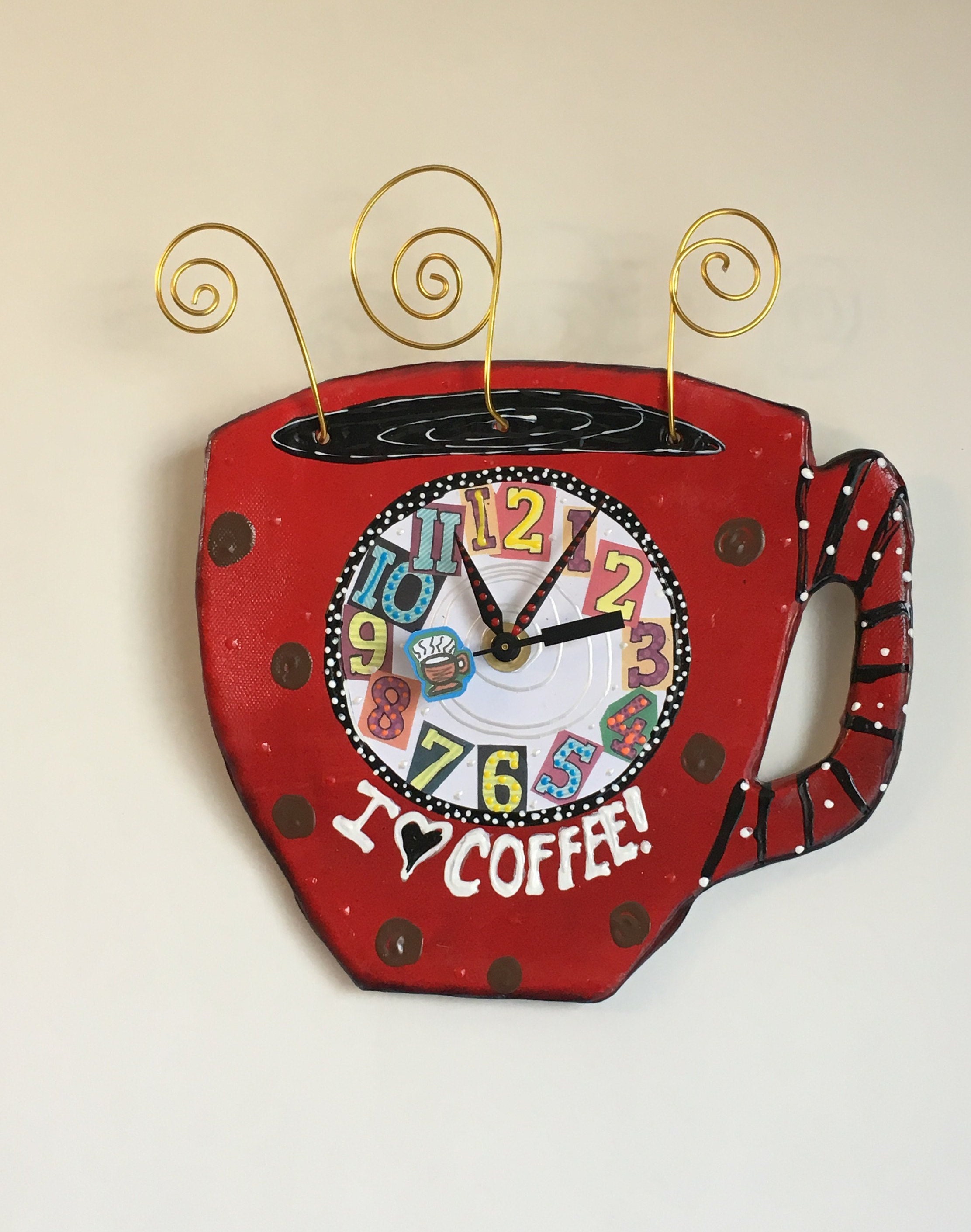 Coffee Clock, I love coffee clock, kitchen clock, unique gift clock