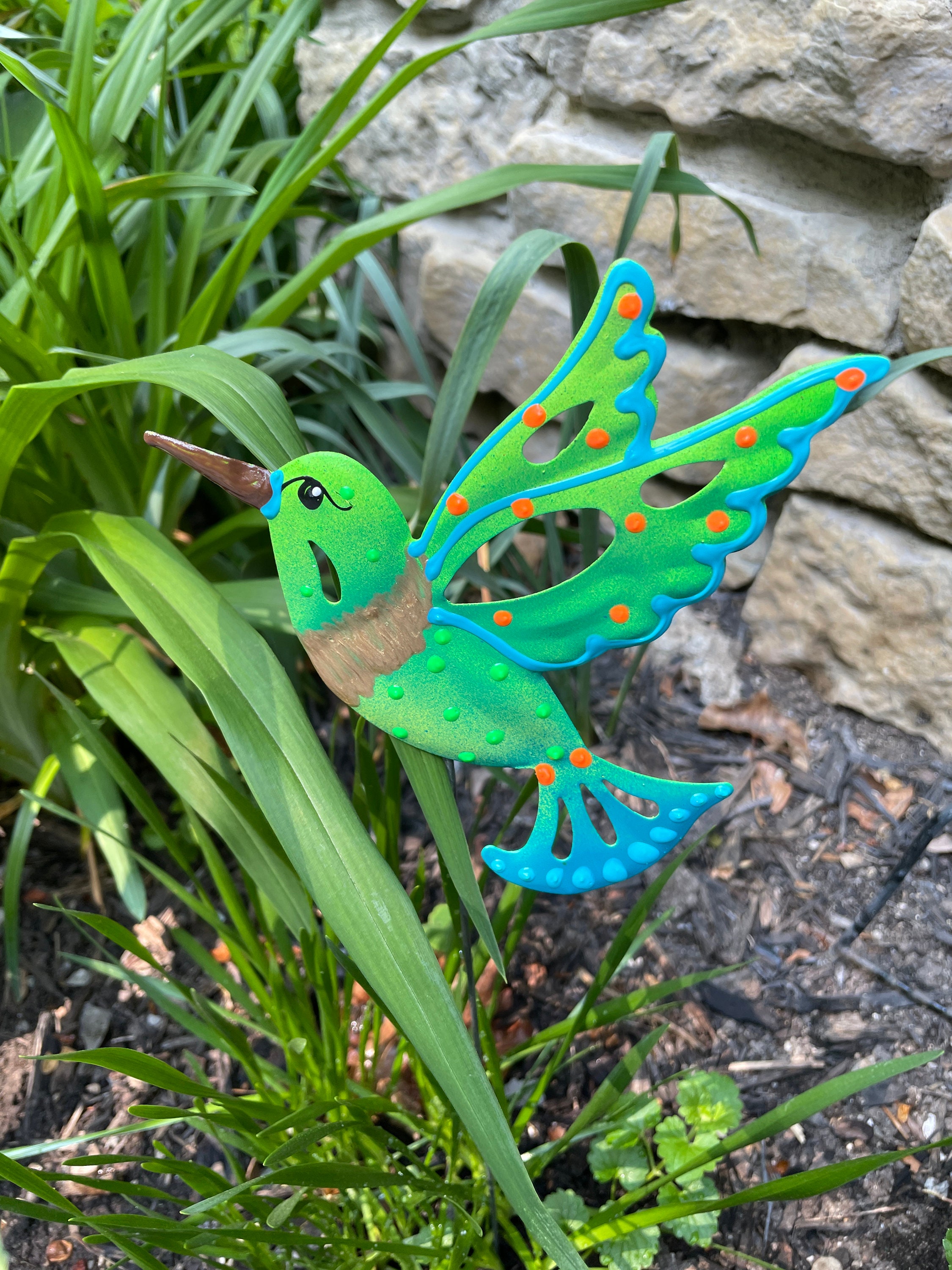 Green Metal Hummingbird Garden Stake,Garden Decor, Garden Art,Garden