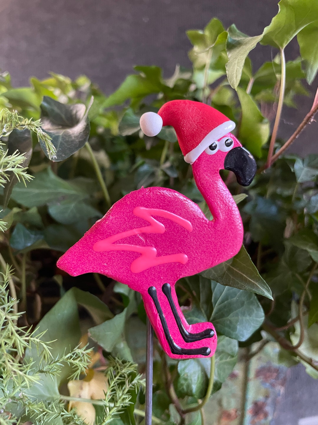 Pink Flamingo Garden Stake Plant Decor Flamingo With Santa Hat Holiday Gift Decor Holiday Potted