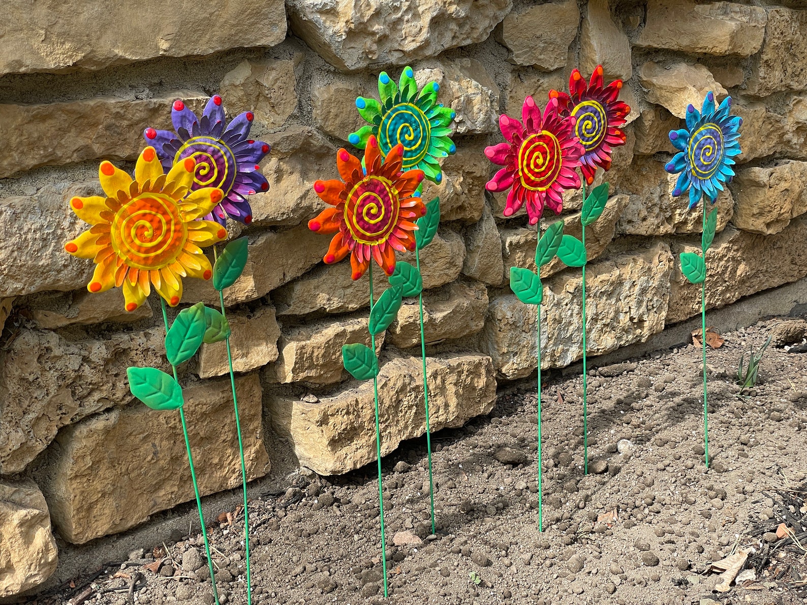 Estacas de jardín de flores conjunto de siete escultura del | Etsy