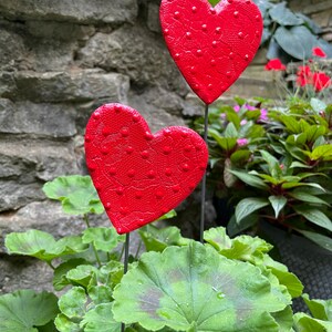 Set of Two 3 inch Red Heart Garden Stakes,Lover's Gift,Heart Plant Art Potted plants,Garden Sculpture,Valentines Day Gift For Her image 4