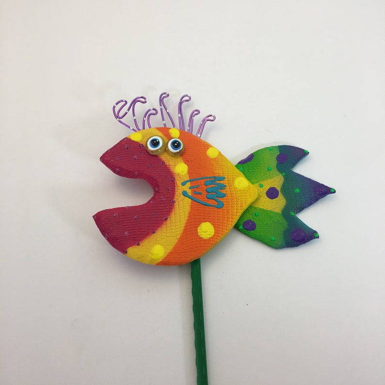 Fairy Gardenceramic Funky Fish Garden Stake Garden Etsy