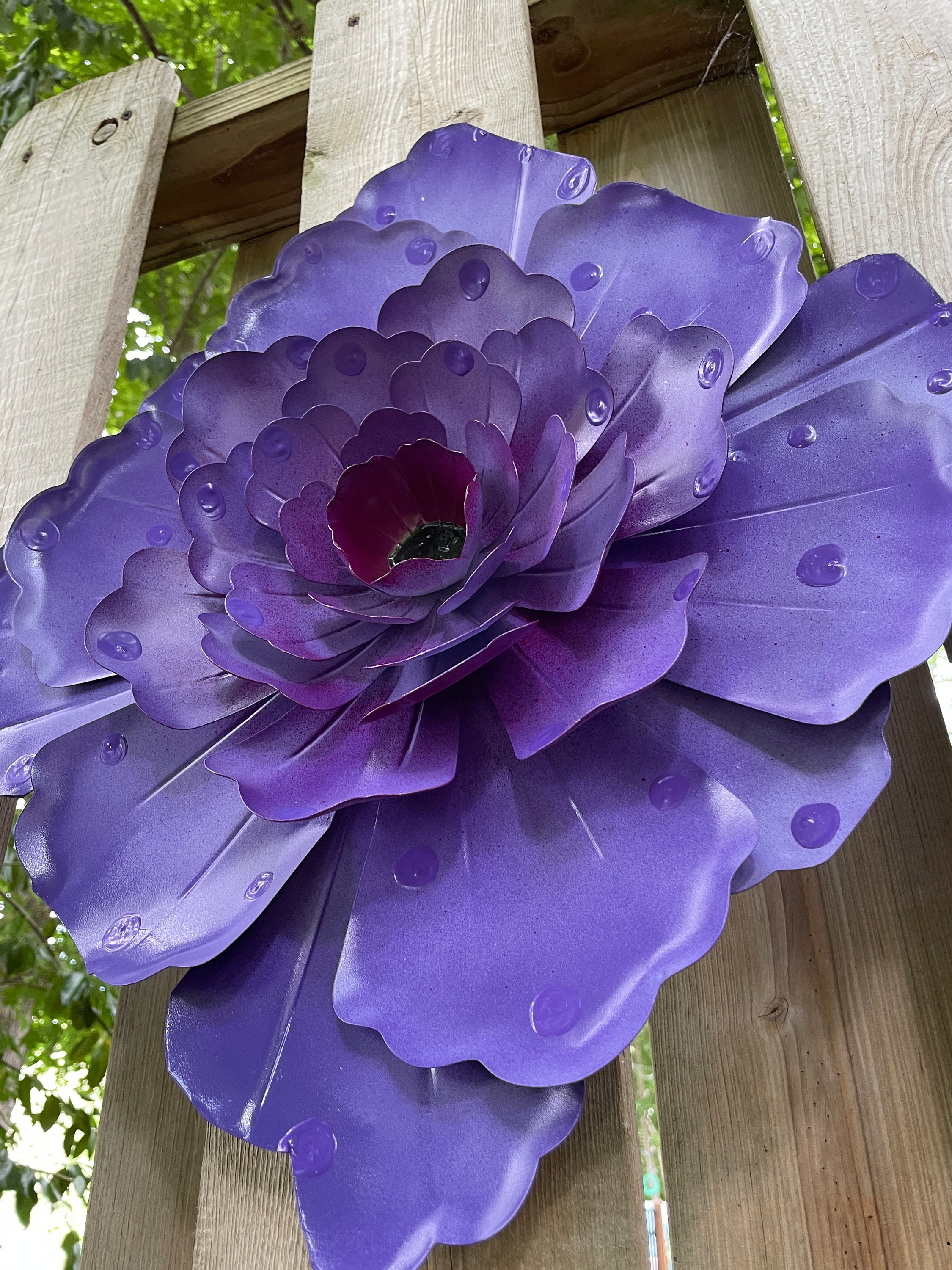 Large Metal Flower,15 inch Purple Fence Flower,Fence Decoration,Patio