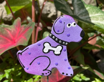 Purple Dog Garden Stakes,Yard Art, Great Gift,Lawn decor,Outdoor garden Stake,Garden Decor,Potted plants,Yard Art decor,Gardening Gift