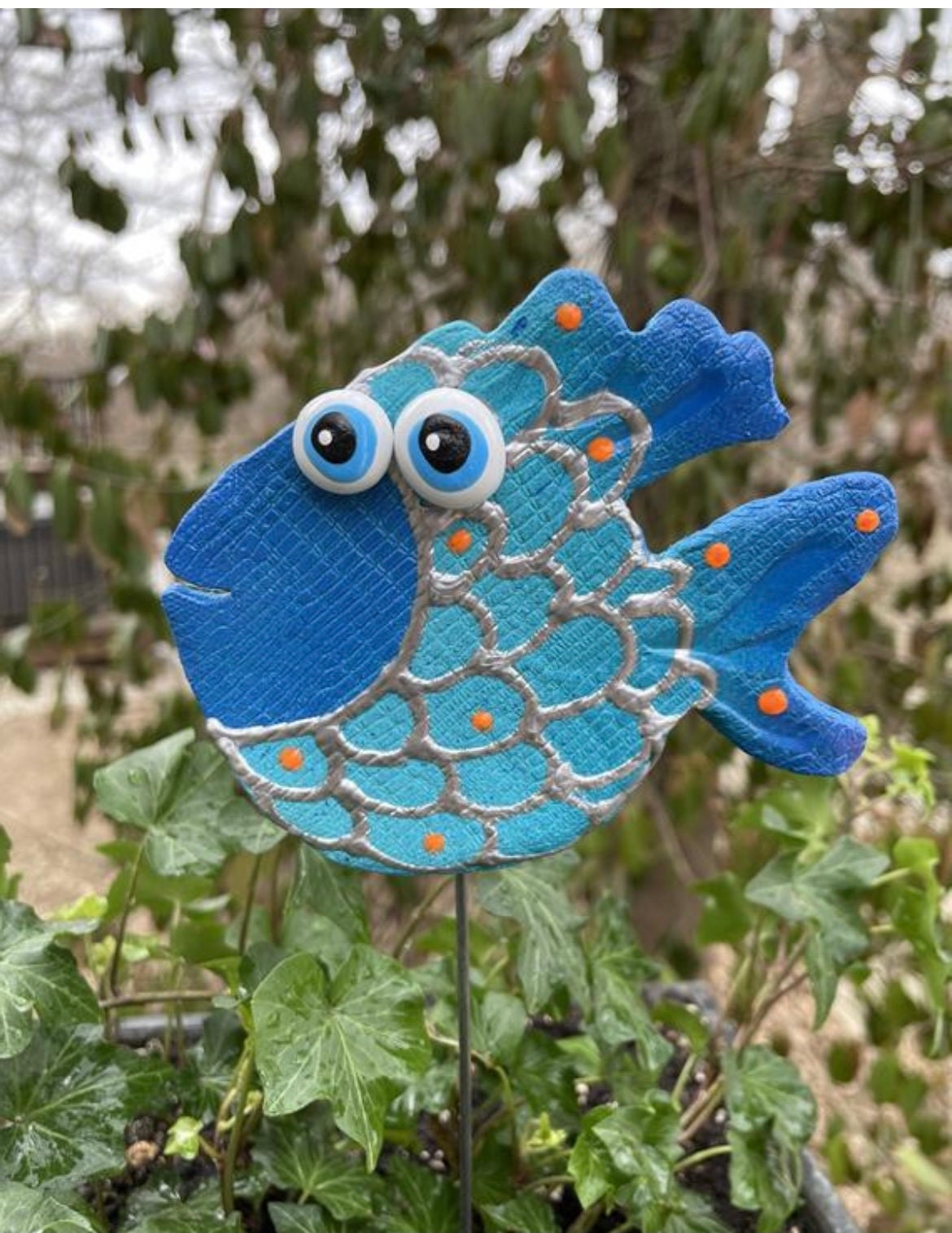 Ceramic Funky Fish Garden Stake, Garden Stakes,Potted plants, Great Gift,Lawn  decor,Outdoor garden Stake,Garden Decor,Beach Decor,Yard Art