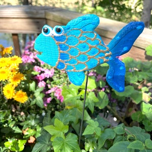 Ceramic Blue Fish Garden Stake ,potted Plants, Great Gift,lawn