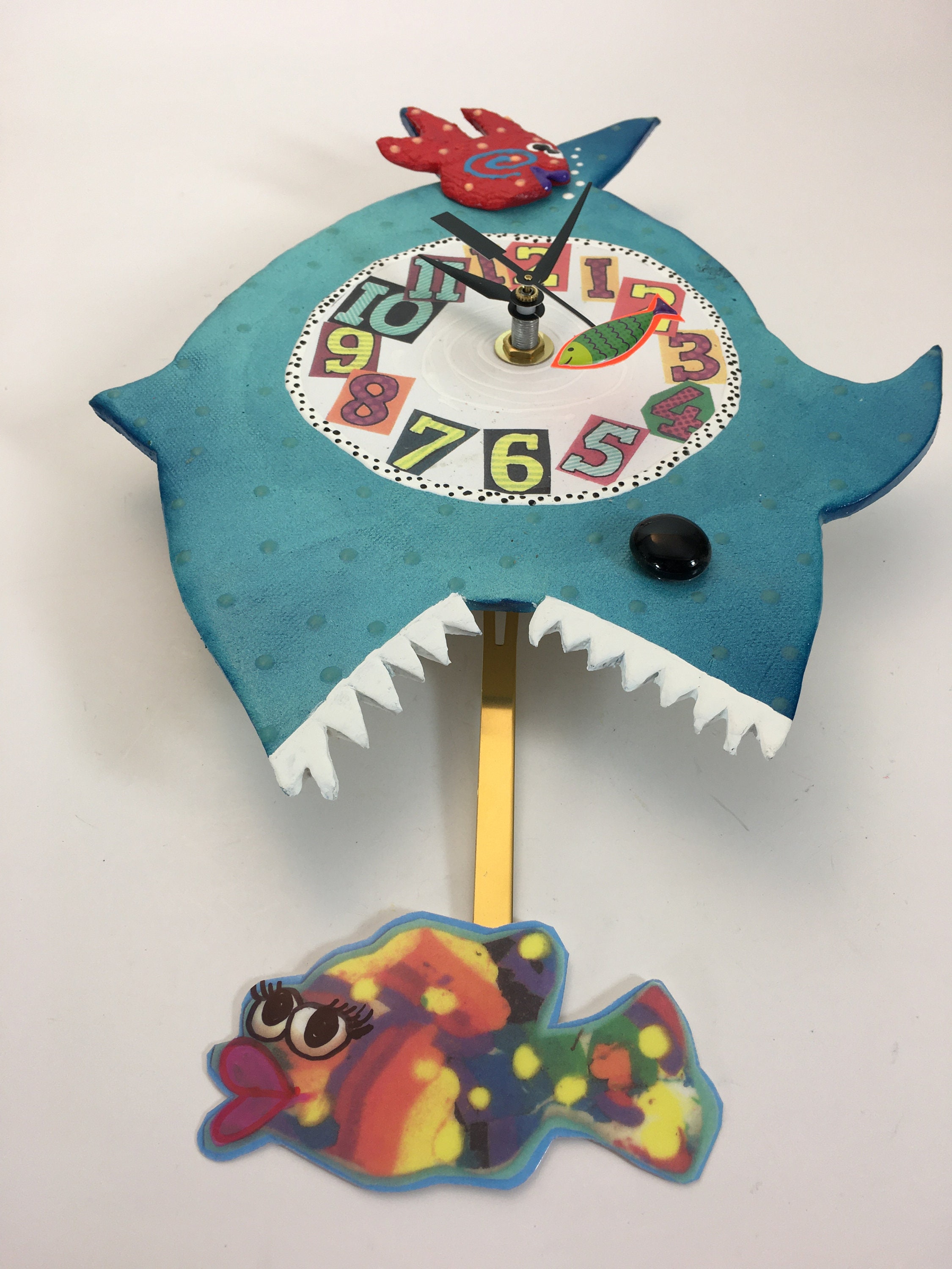 Shark Wall Clock with Pendulum, Beach House Decor, Florida Decor