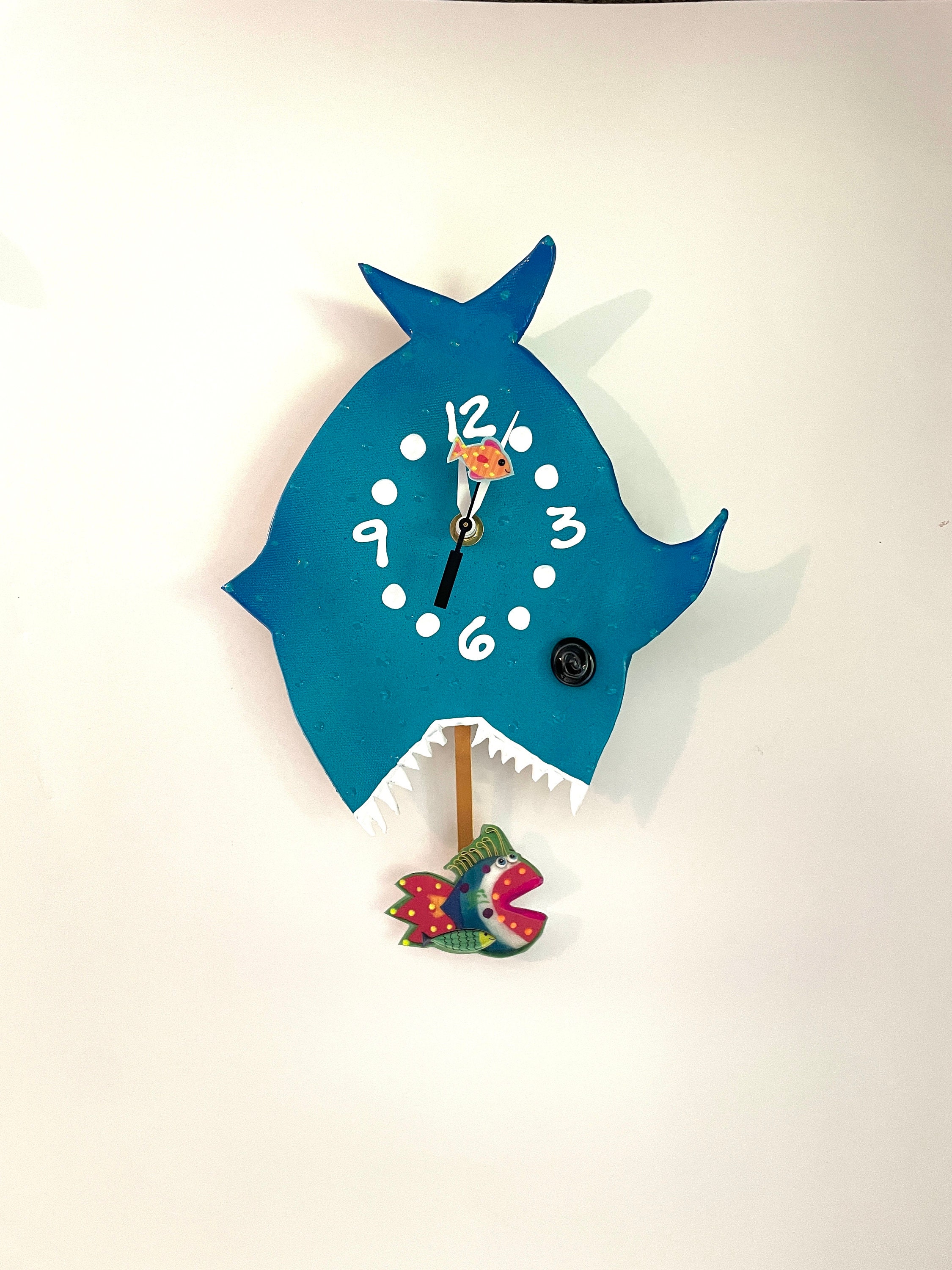 Shark Wall Clock with Pendulum, Beach House Decor, Florida Decor