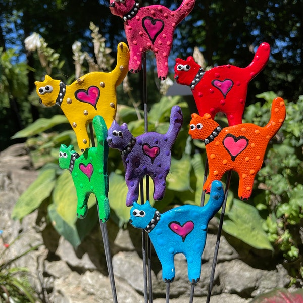 Cat Garden Stake,Yard Art,Great Gift,Lawn decor,Outdoor garden Stake,Garden Decor,Cat Lady Gift,Kitty Garden Stakes for potted plants