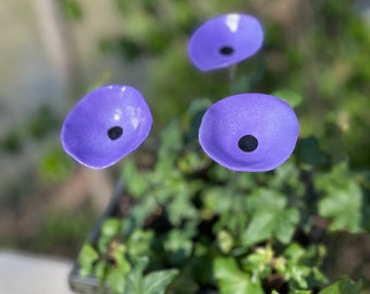 Set of 3 Mini Poppy Flower stakes,Purple Poppy Flower Pot Cluster,Garden Stakes,Potted plants,Mother's Day Gift,Outdoor Garden Decor