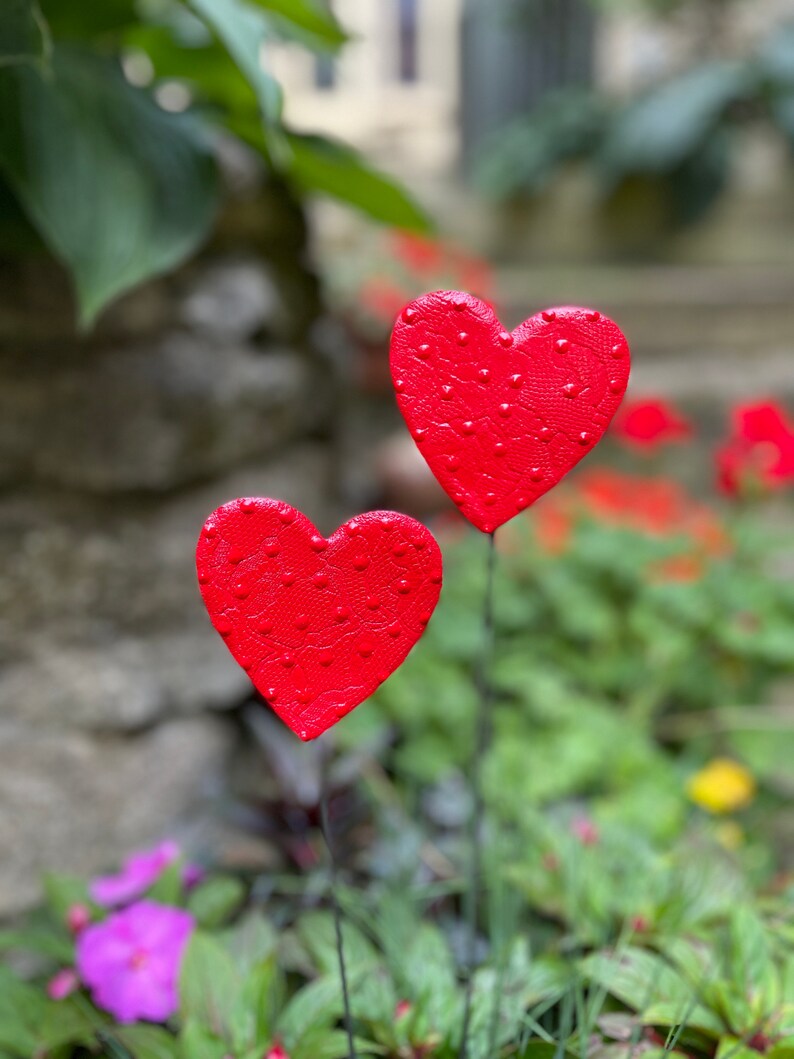 Set of Two 3 inch Red Heart Garden Stakes,Lover's Gift,Heart Plant Art Potted plants,Garden Sculpture,Valentines Day Gift For Her image 9