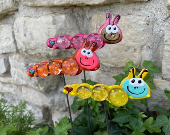 Set Of Three Caterpillar Plant Stakes,Inch Worm, Plant Art Potted plants,Garden Sculpture,Garden Decor Flower Pot Stake,Gifts for Her