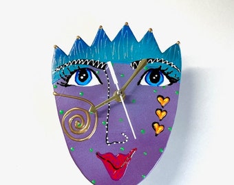 Unique Face Wall Clock Wall Art Wall Sculpture Wall Decor Hand Painted Wall Clock Whimsical Clock Gift For Her Holiday Gift