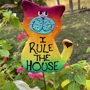 I Rule The House,Cat Garden Stake, Garden Statues, CAT Lovers, Gardening Gifts, Outdoor Decor,Yard Art,Catlady Gift Plant Stake Gift For Her