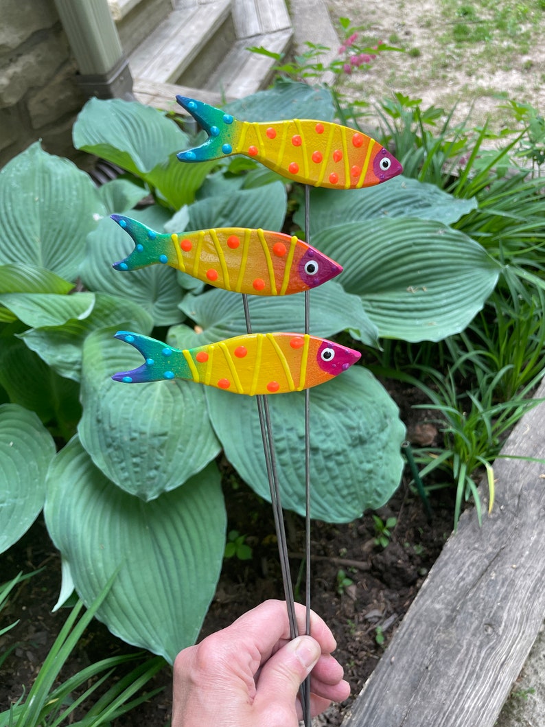 3 Rainbow Fish Mino Garden Stakes Garden Stakespotted Etsy