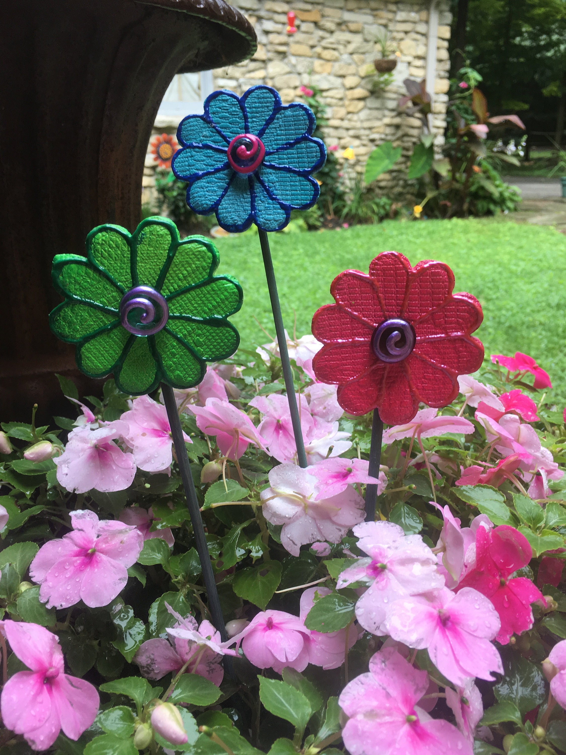 3 Ceramic Flower Garden Stakes, Garden Stakes,Potted plants, Great Gift