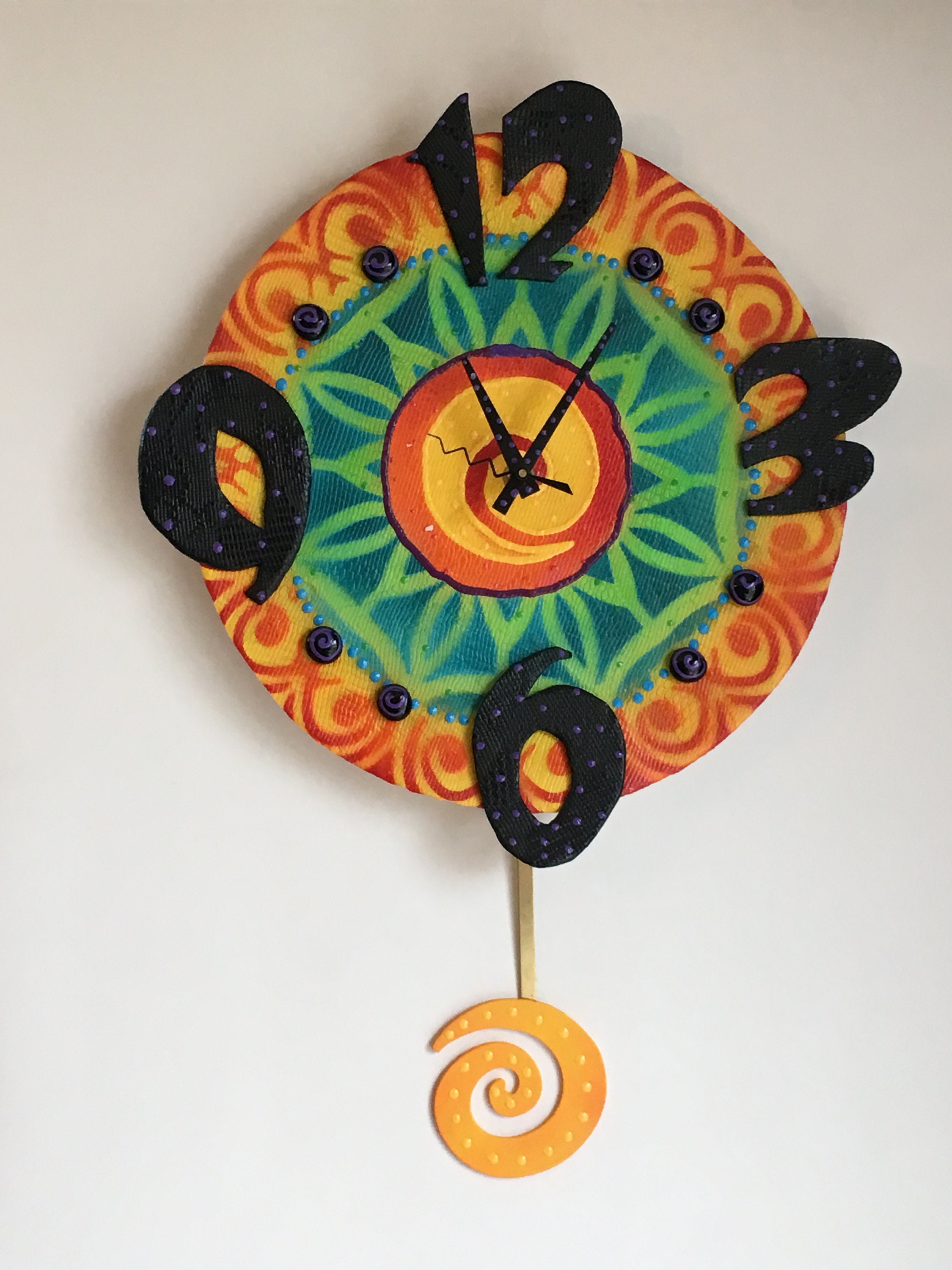 Modern Wall Clock with Pendulum, Ceramic clock, unique clock, abstract