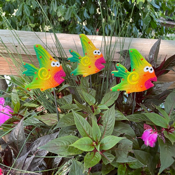 Set Of Three Angel Fish Garden Stakes, Garden Stakes,Potted plants, Great Gift,Lawn decor,Outdoor garden Stake,Garden Decor Garden Art