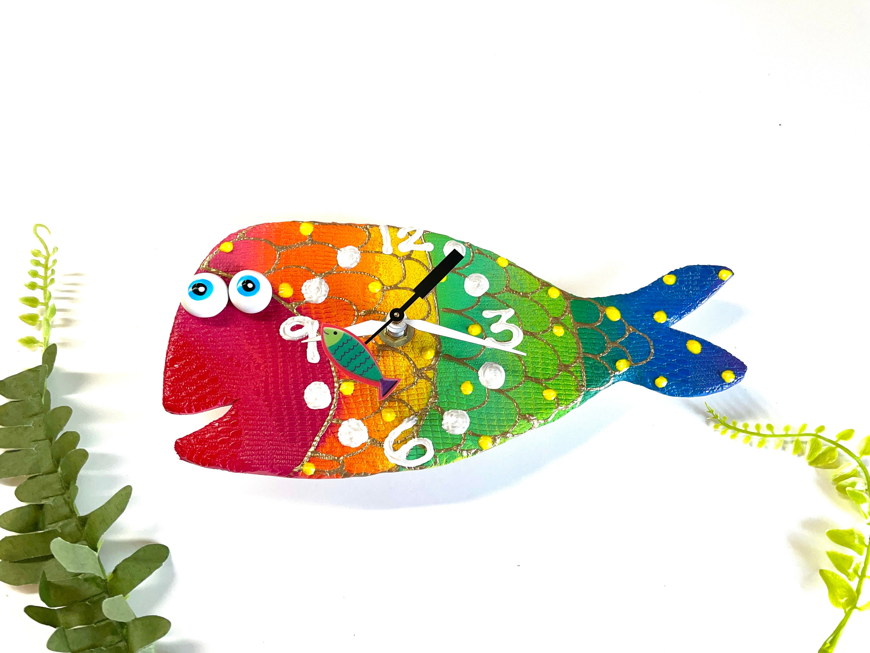 Rainbow Fish Wall Clock, Fish Clock,Nursery Clock ,Gift Clock,Tropical
