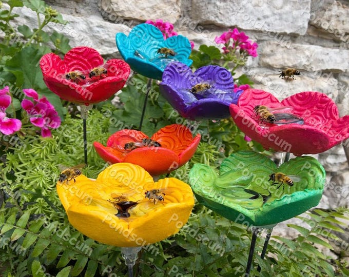 Featured listing image: Handcrafted Ceramic Flower Bee Puddler, Garden Art, Insect Watering Station Butterfly Puddler,Garden Art Sculpture