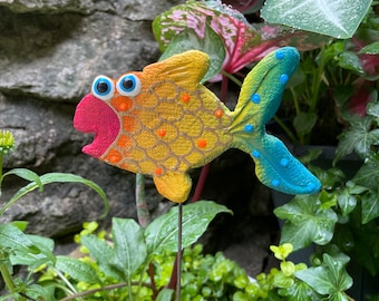 Ceramic Rainbow Fish Garden Stake ,Potted plants, Great Gift,Lawn decor,Outdoor garden Sculpture,Garden Decor,Beach Decor,Yard Art