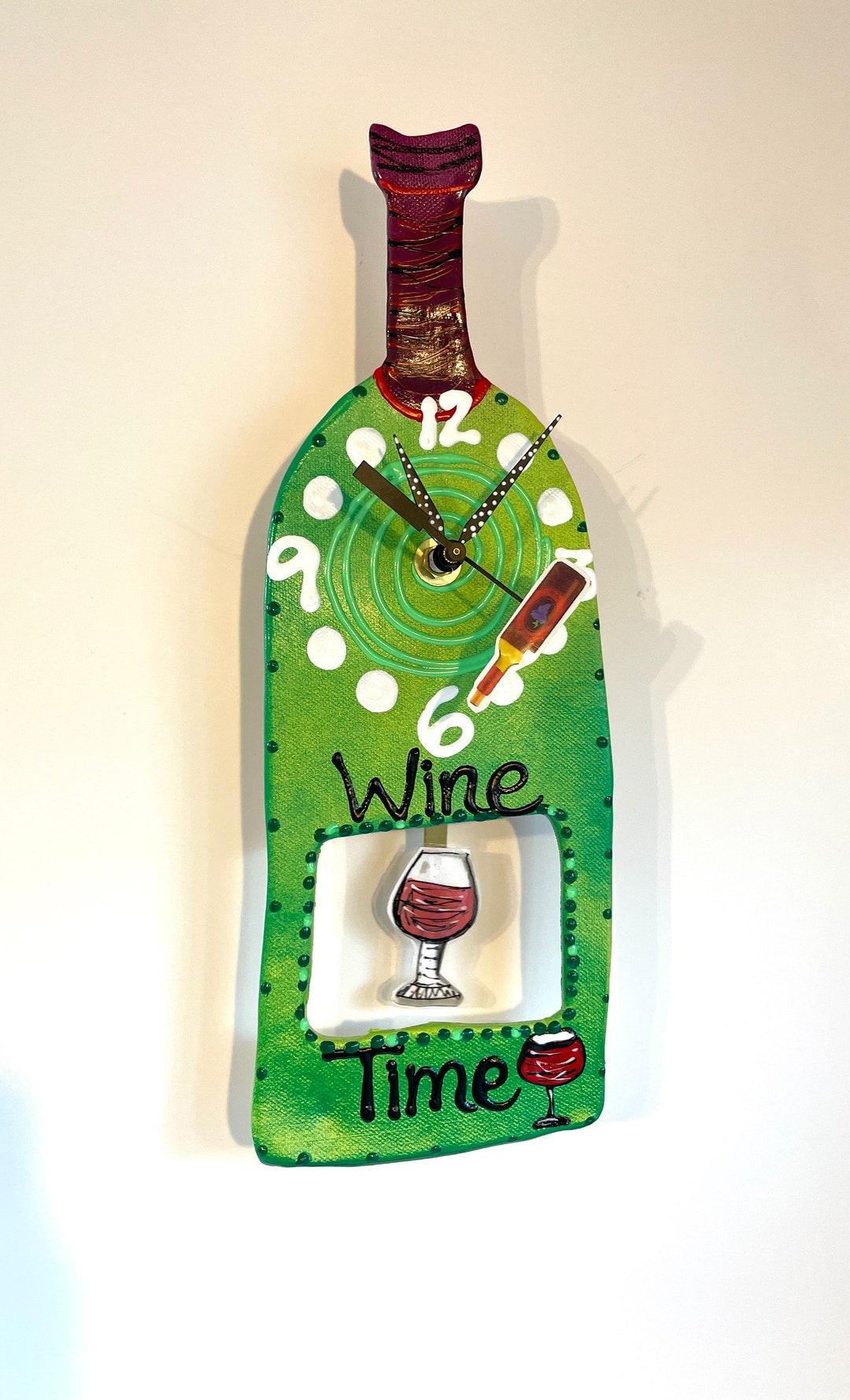 Wine Bottle Wall Clock With Pendulumwine Time Clockwine Etsy