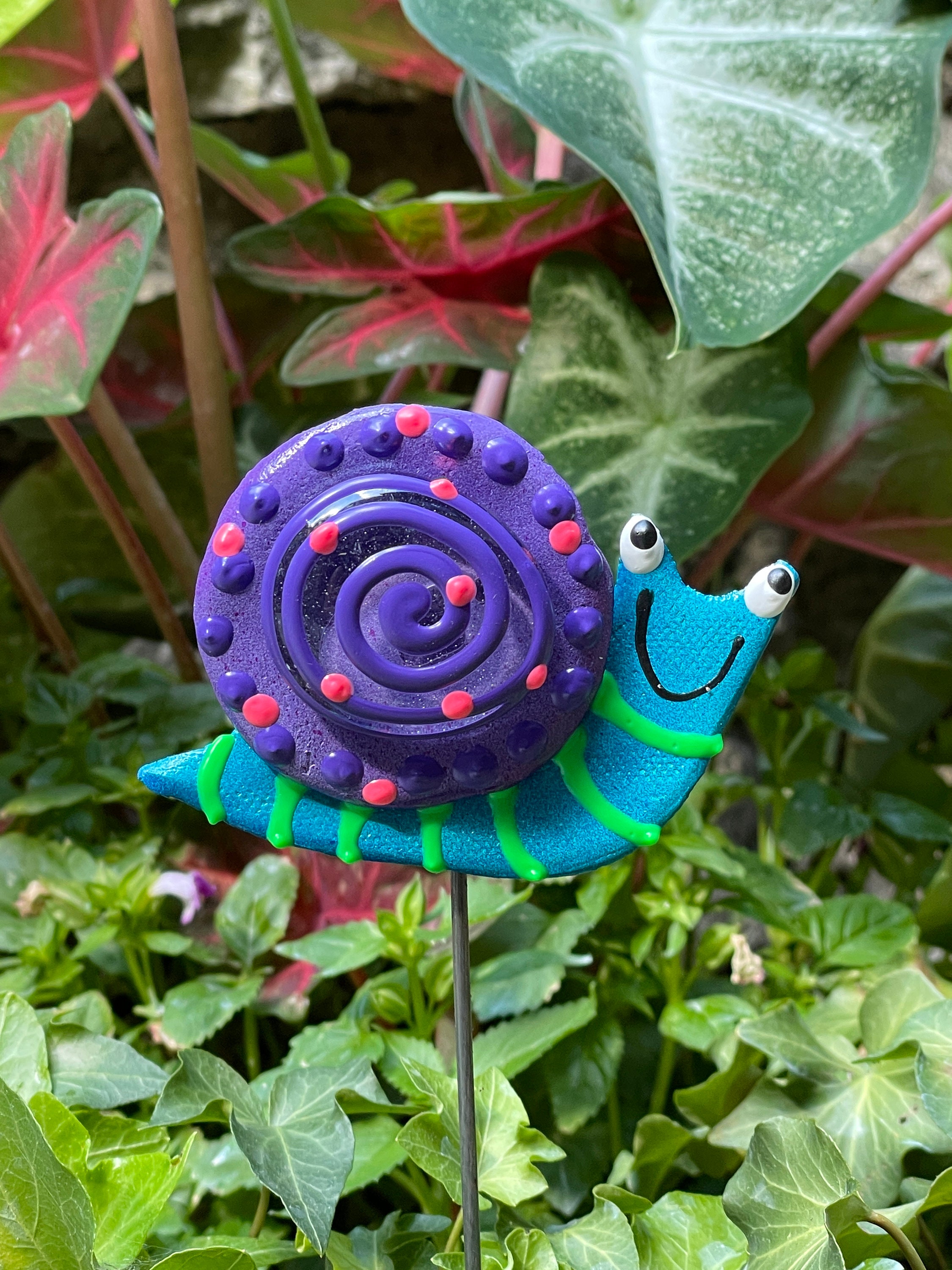 Piquet de jardin d'escargot violet pour plantes, décor d'art d