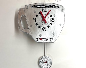 I Love Coffee Pendulum Wall Clock,Unique Clock,Kitchen Clock,Coffee Shop Clock,Gift For Her,Coffee Decor Accessories,Wall Clock,Gift