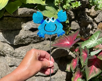 Blue Crab Planter Pick Potted Plant Friend Plant Stake Crab Beach Decor Indoor House Plant Outdoor Accent,Outdoor Garden Decor