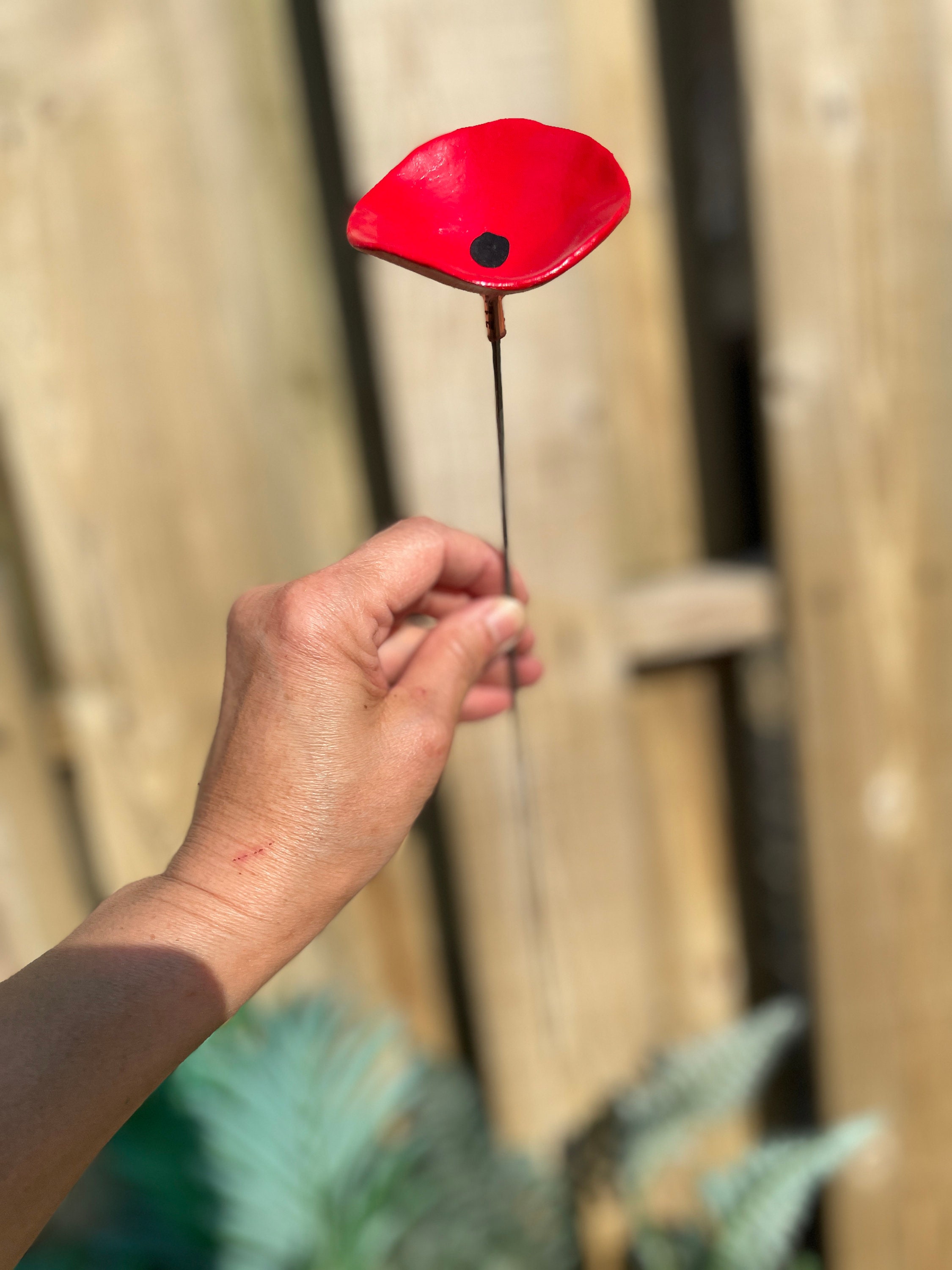 7 Mini Red Poppy Flower Plant Stakes,Red Poppy Flower,Decorative Plant
