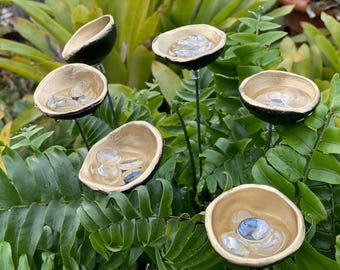 Set Of Three Bee/Butterfly Watering Station,Butterfly Puddler,Garden Art,Gift For Her,Poppy Flower,Garden Sculpture,Insect Drinking Cups