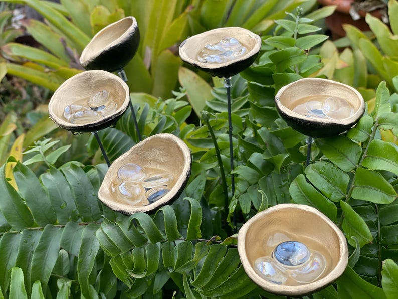 Set Of Three Bee/Butterfly Watering Station,Butterfly Puddler,Garden Art,Gift For Her,Poppy Flower,Garden Sculpture,Insect Drinking Cups