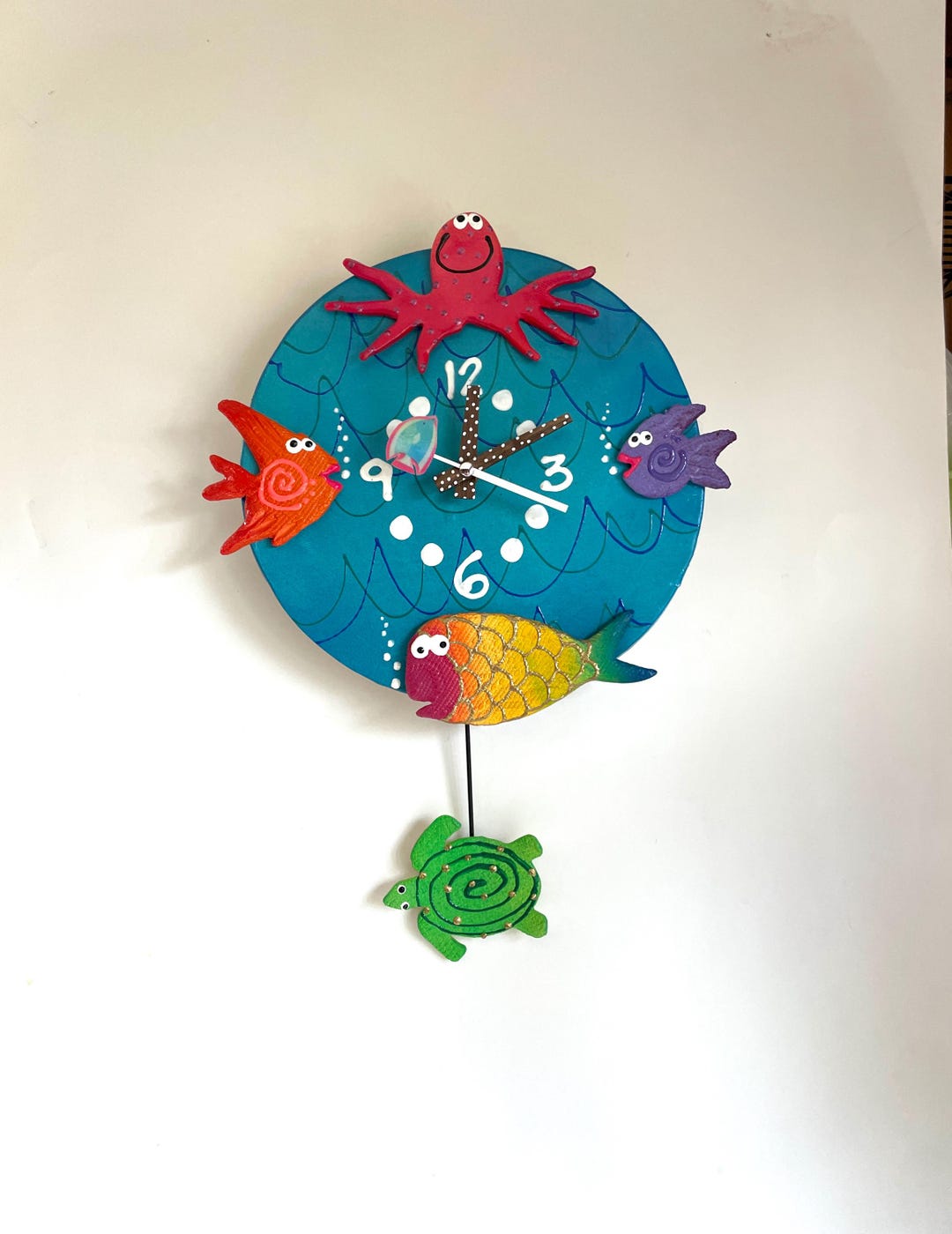 Fish Pendulum Wall Clock,unique Clock,handmade Clock,sealife Wall Clock ...