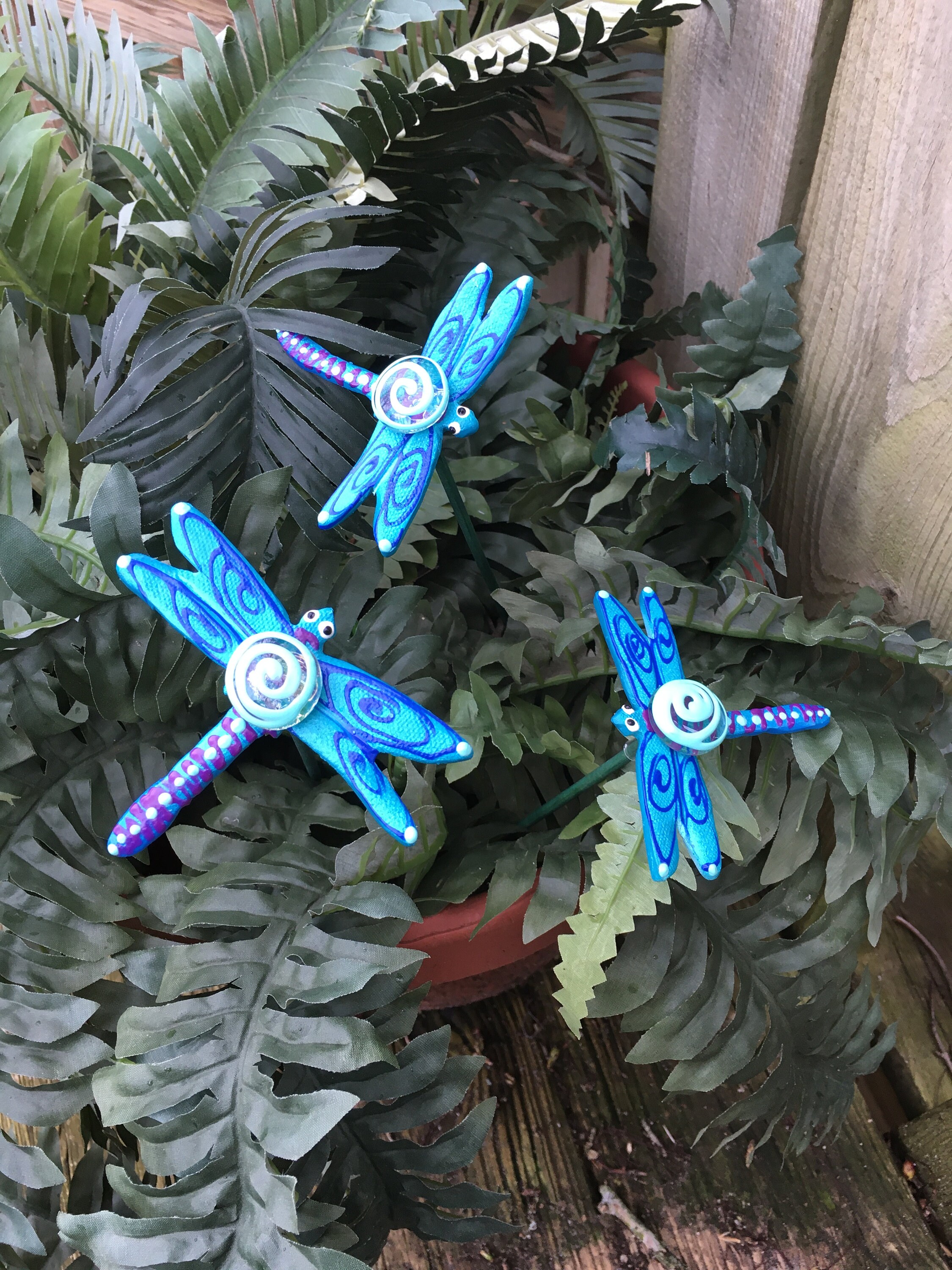3 Ceramic Dragonfly Garden Stakes Garden Stakes Potted Plants