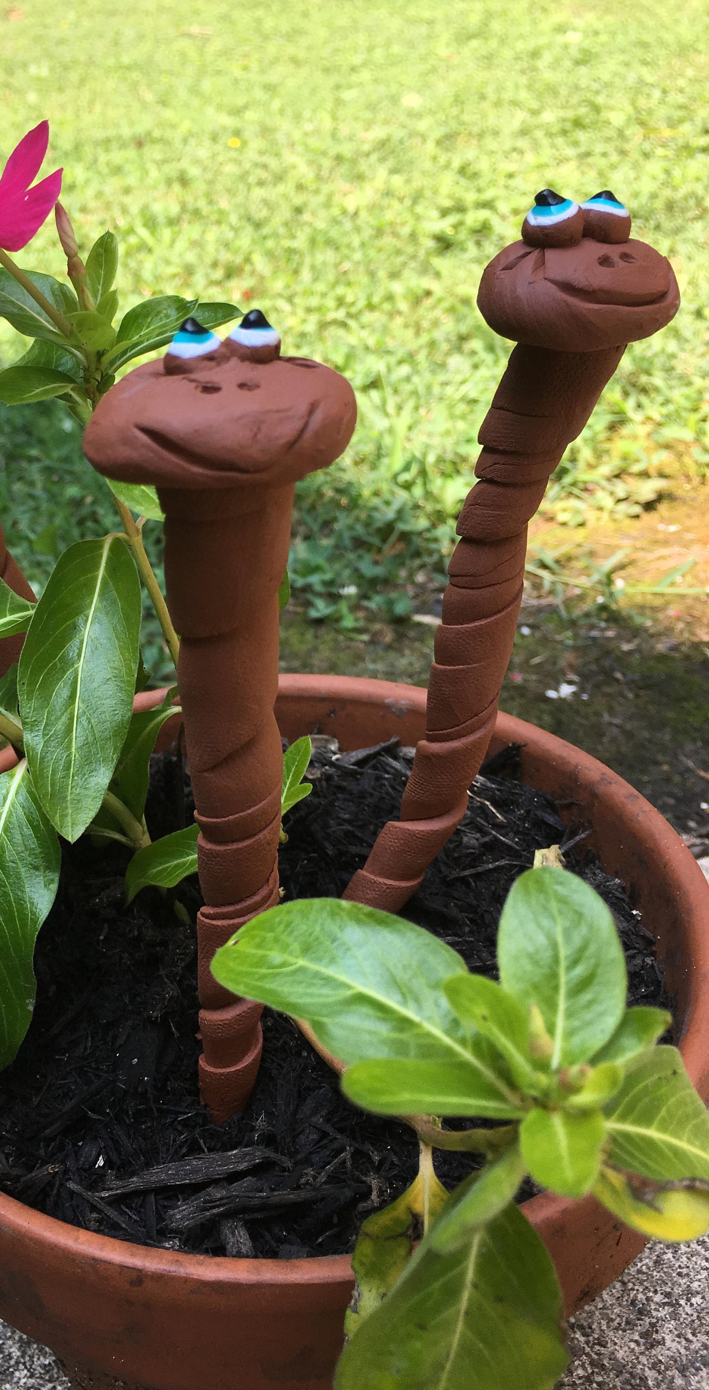 2 Ceramic Worms for your Garden or planters,8'' Garden Decoration