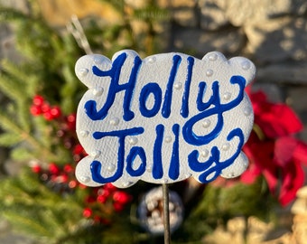 Holly Jolly Sign Holiday Garden Stakes Plant Decoration Indoor Outdoor Christmas Decoration Gift Christmas Clay Sign Decoration