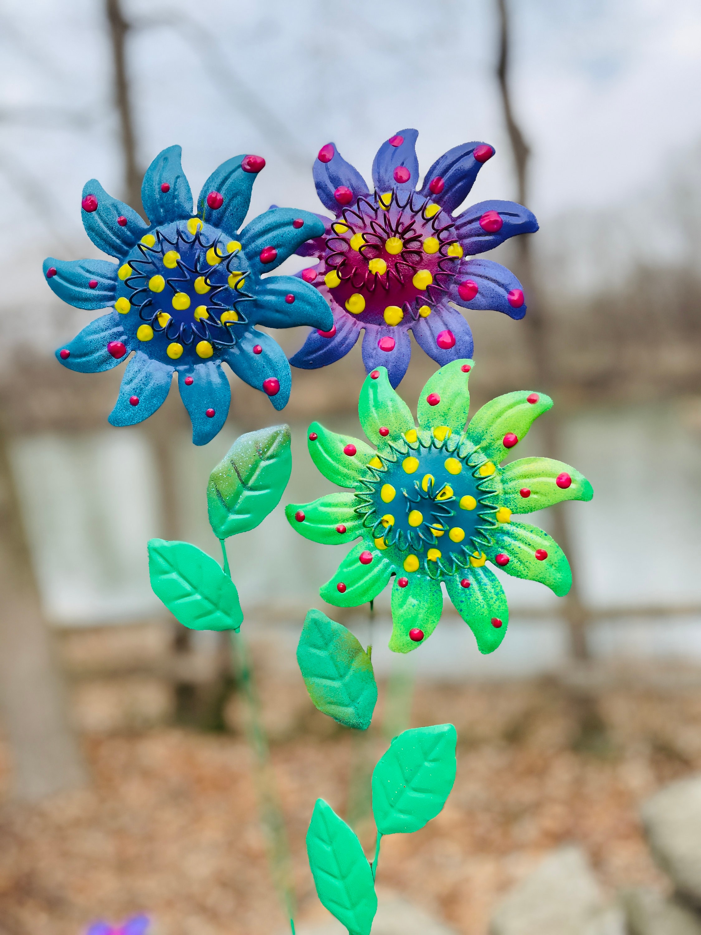 Set Of 6 Assorted Metal Flower Garden Stakes Metal Sculpture | Etsy
