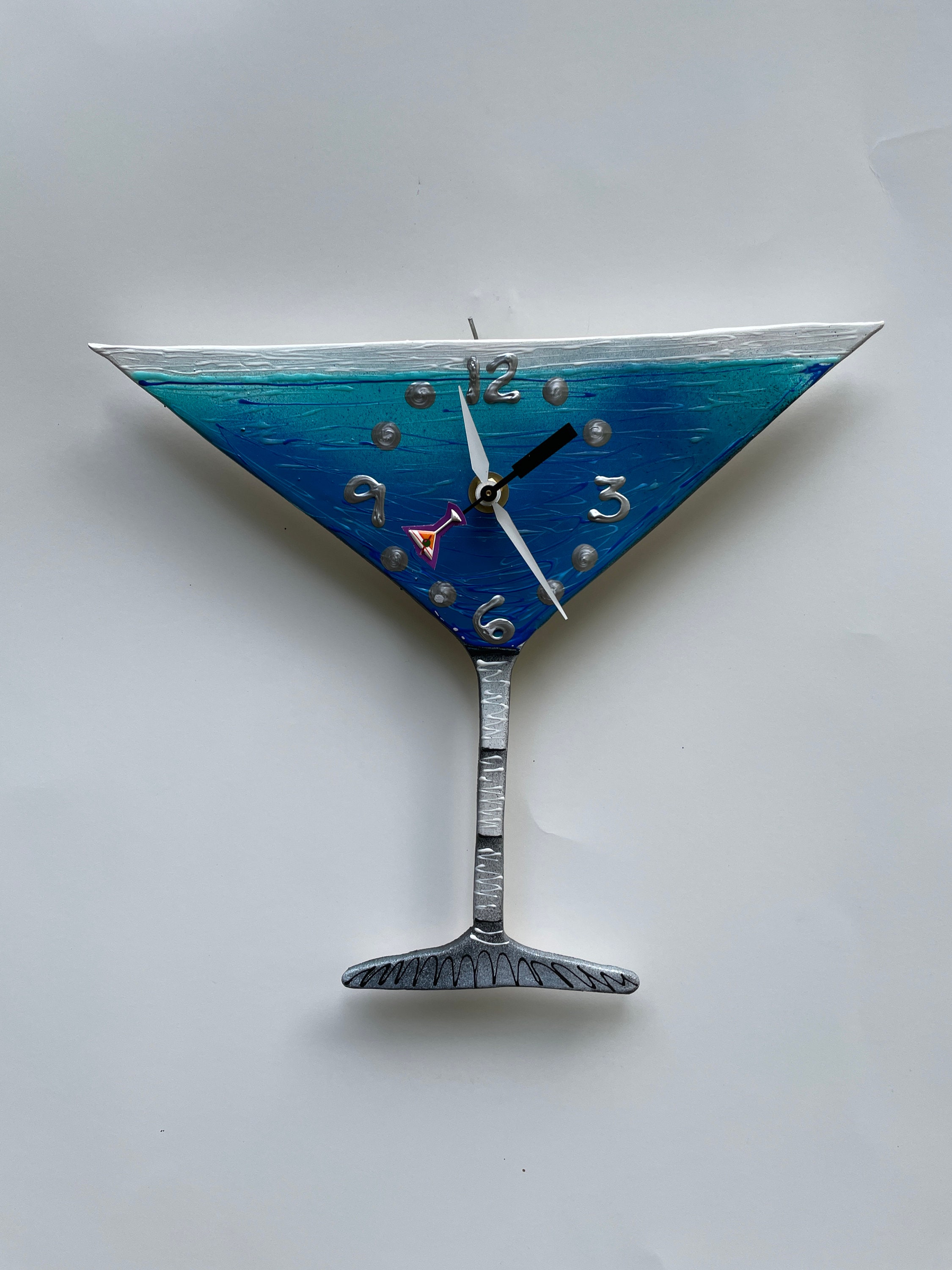 Blue Martini Wall Clock, Martini Glass Clock, Martini Glass, Martini Art