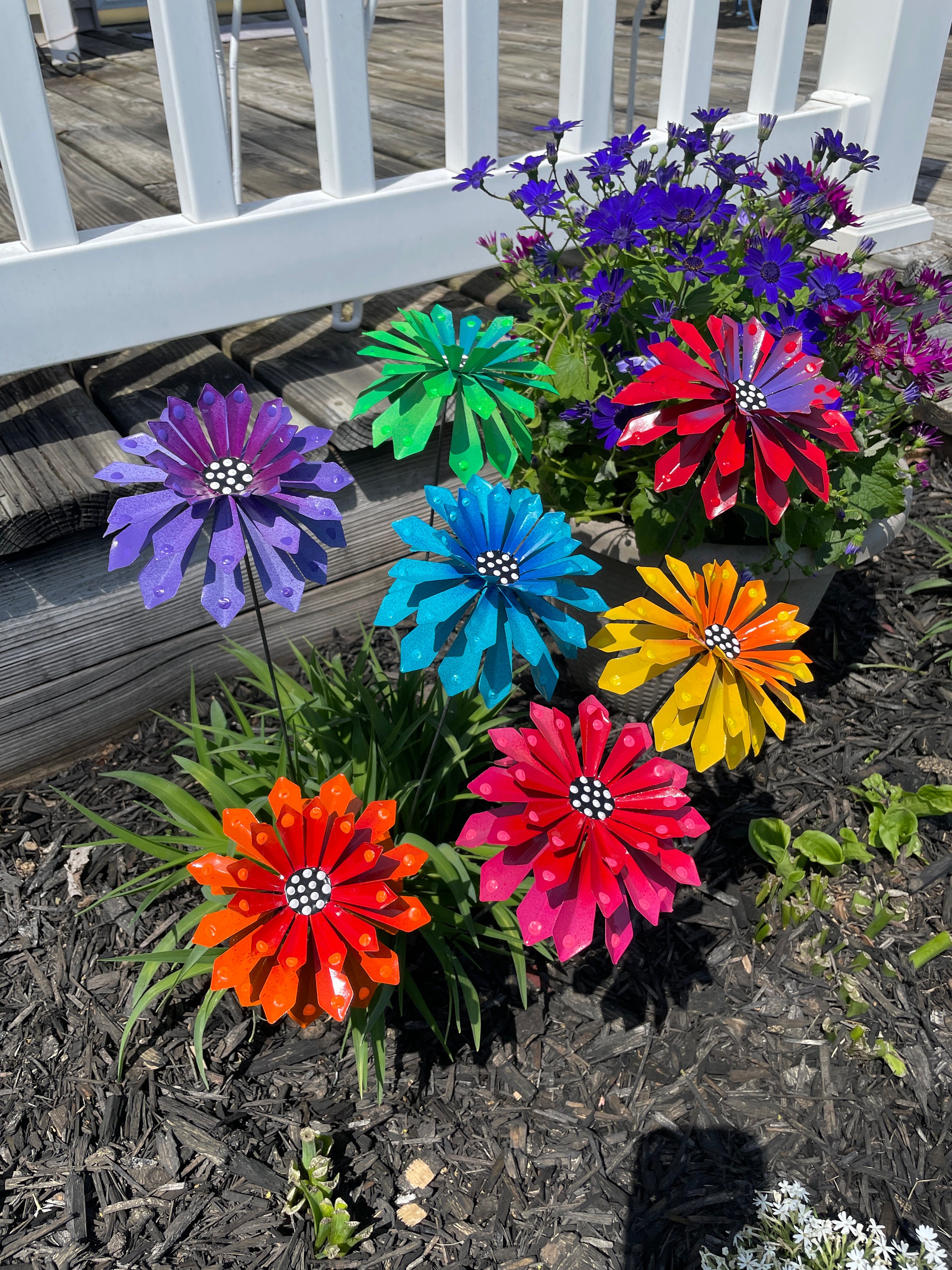 Flower Garden Stakes,Set of Seven, Metal Garden Stakes, Yard decoration