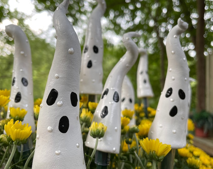 Featured listing image: Halloween Ghosts Yard Stakes Halloween Decor Halloween Ghost Decor Potted Plant Decor Fall home Accents Spooky Humor Gift For Her Handmade
