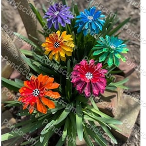 Flower Garden Stakes,Set of Seven,Zinnia Metal Garden Stakes, Yard decoration, Metal Flower, Metal Art, Garden Decor,Mother's Day Gift image 6