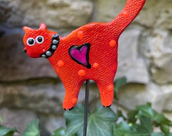 Orange Cat Garden Stake,Yard Art,Great Gift,Lawn decor,Outdoor garden Stake,Garden Decor,Cat Lady Gift,Kitty Garden Stakes for potted plants